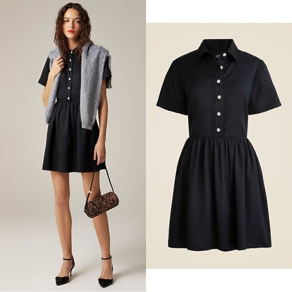 NWT J CREW Collection shirtdress with jewel buttons in black